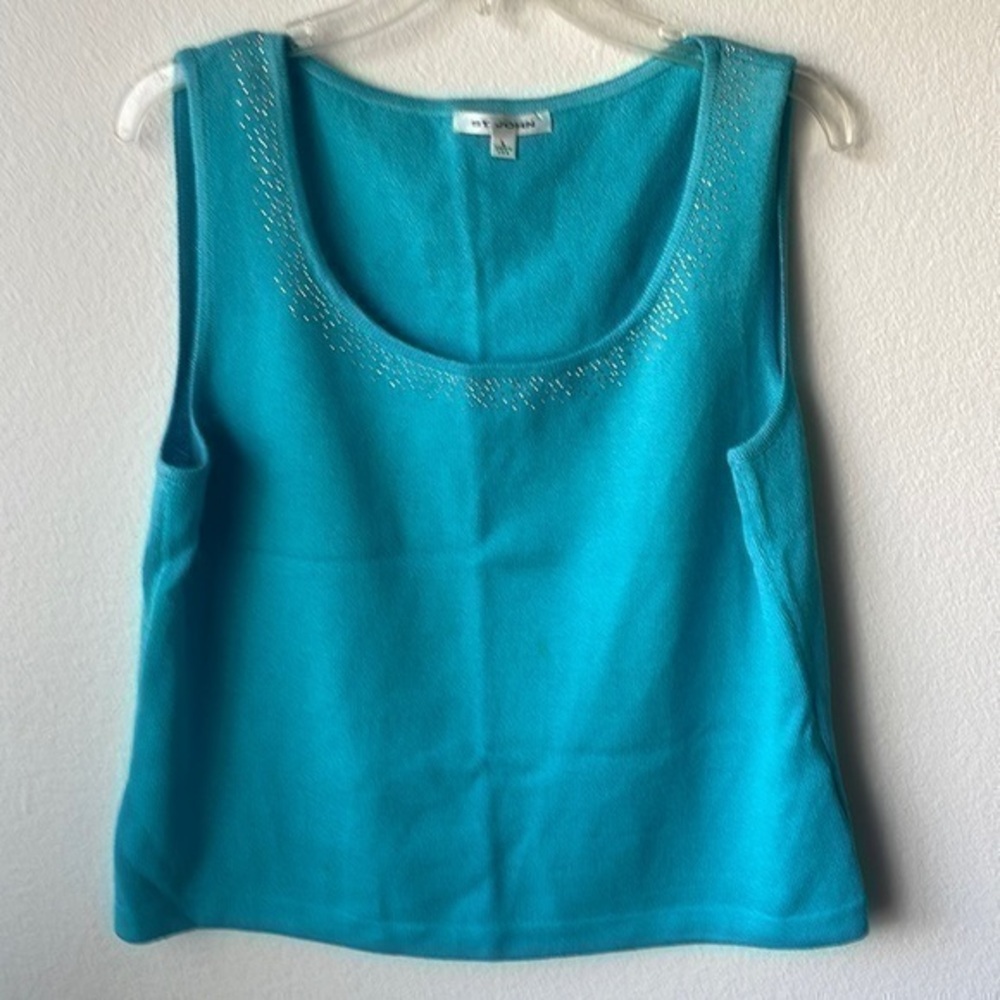 St John top size Large teal sweater with silver trim luxury